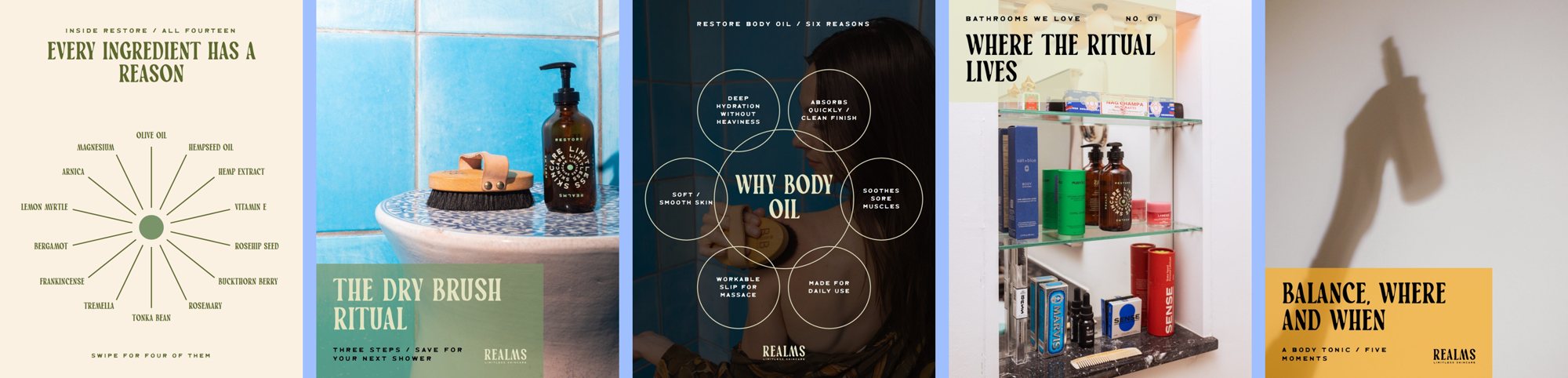 Five Instagram post designs for Realms Skincare